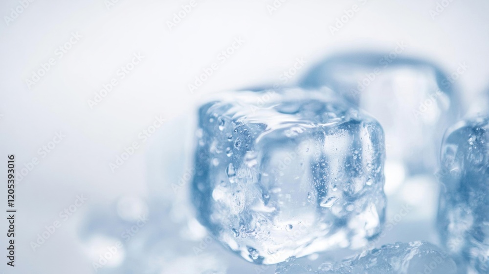 Poster ice cubes glisten in soft light, creating a refreshing and cool atmosphere for drinks