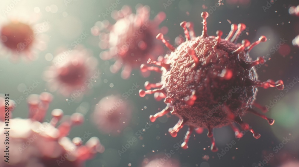 Poster microscopic view of viruses showcasing intricate structures and formations in a high-definition envi