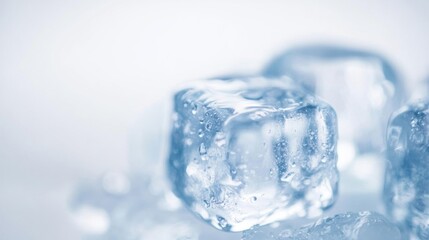 Ice cubes glisten in soft light, creating a refreshing and cool atmosphere for drinks