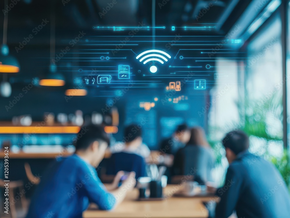Poster individual engaged with wireless internet connection at home showing modern lifestyle technology and