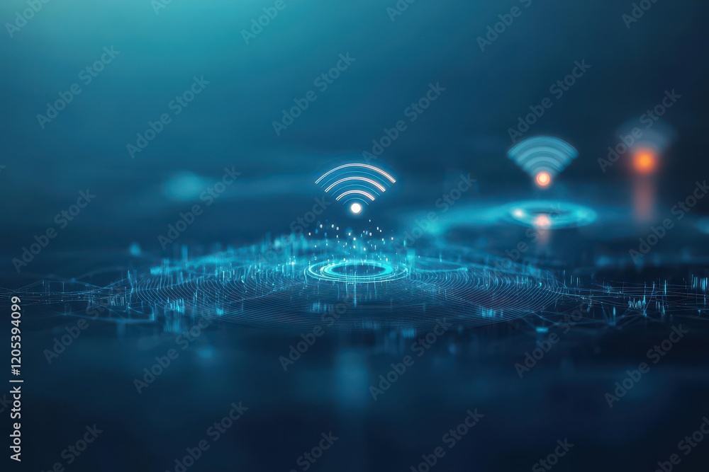 Poster futuristic cityscape with intricate network of glowing connected lines illuminating urban landscape 