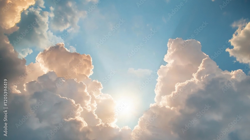 Wall mural beautiful clouds illuminated by sunlight creating a stunning sky view during midday