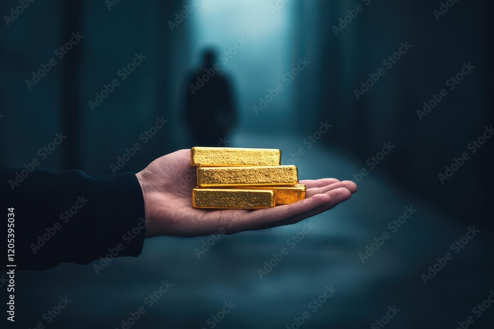 Poster a person holding a gleaming gold bar in their hand illustrating wealth prosperity and success in a c