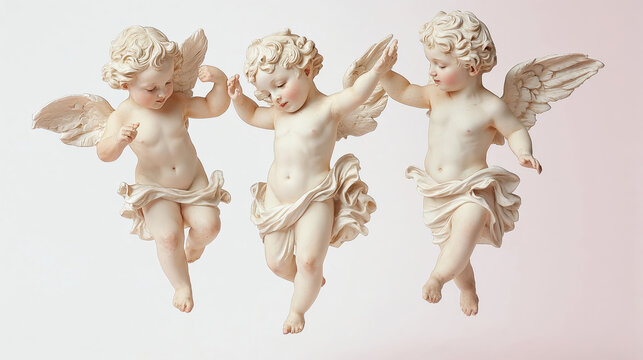 Three angelic cherubs dancing gracefully in heavenly harmony