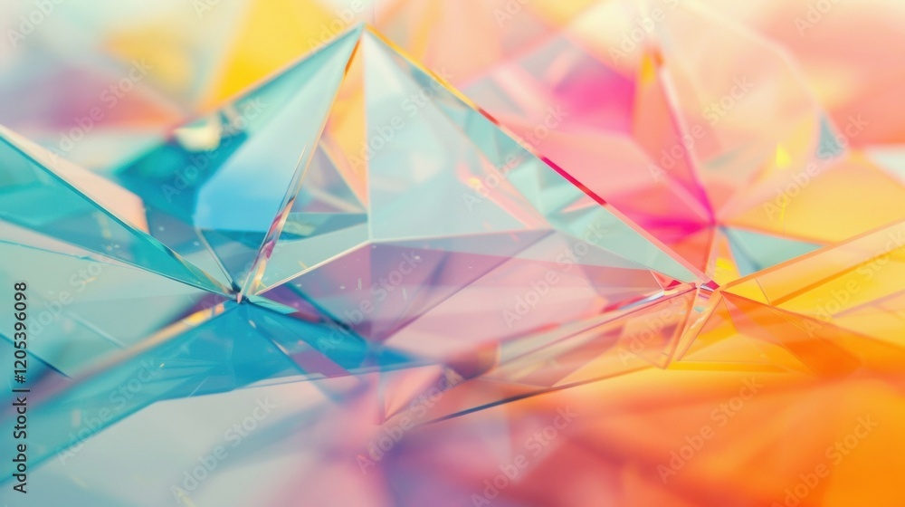 Poster colorful abstract composition of overlapping glass pyramids reflecting light in creative patterns