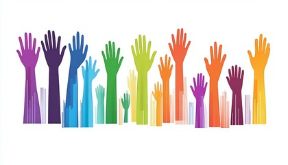 Colorful Hands Raised in Unity and Support