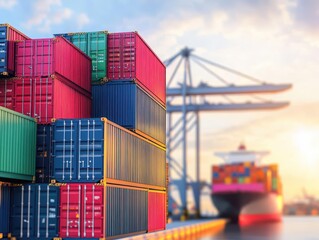 Massive Container Ship Navigating Through Calm Waters with Stacked Cargo Containers Displaying Vibrant Colors Under Clear Blue Sky on a Bright Day