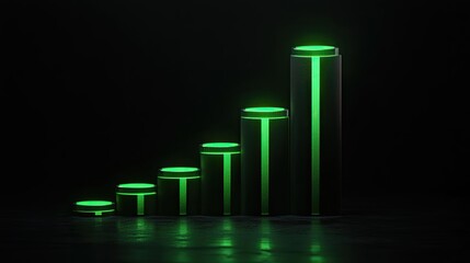 A futuristic green bar graph overlay with coins at the base, symbolizing eco-investments.