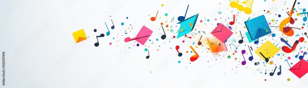 Poster vibrant colorful music notes dancing across a soft background creating a joyful and energetic atmosp