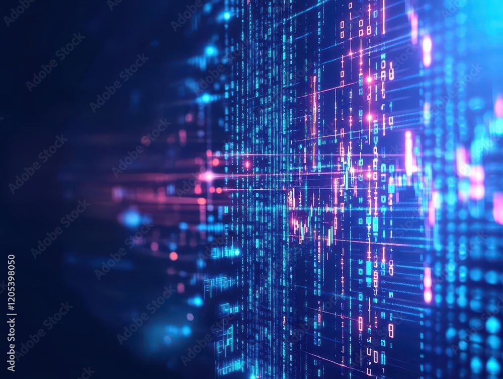 Fototapete vibrant blue and pink background filled with intricate binary numbers symbolizing the fusion of tech