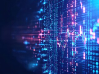 Fototapeta premium Vibrant Blue and Pink Background Filled with Intricate Binary Numbers Symbolizing the Fusion of Technology and Abstract Art in a Digital World