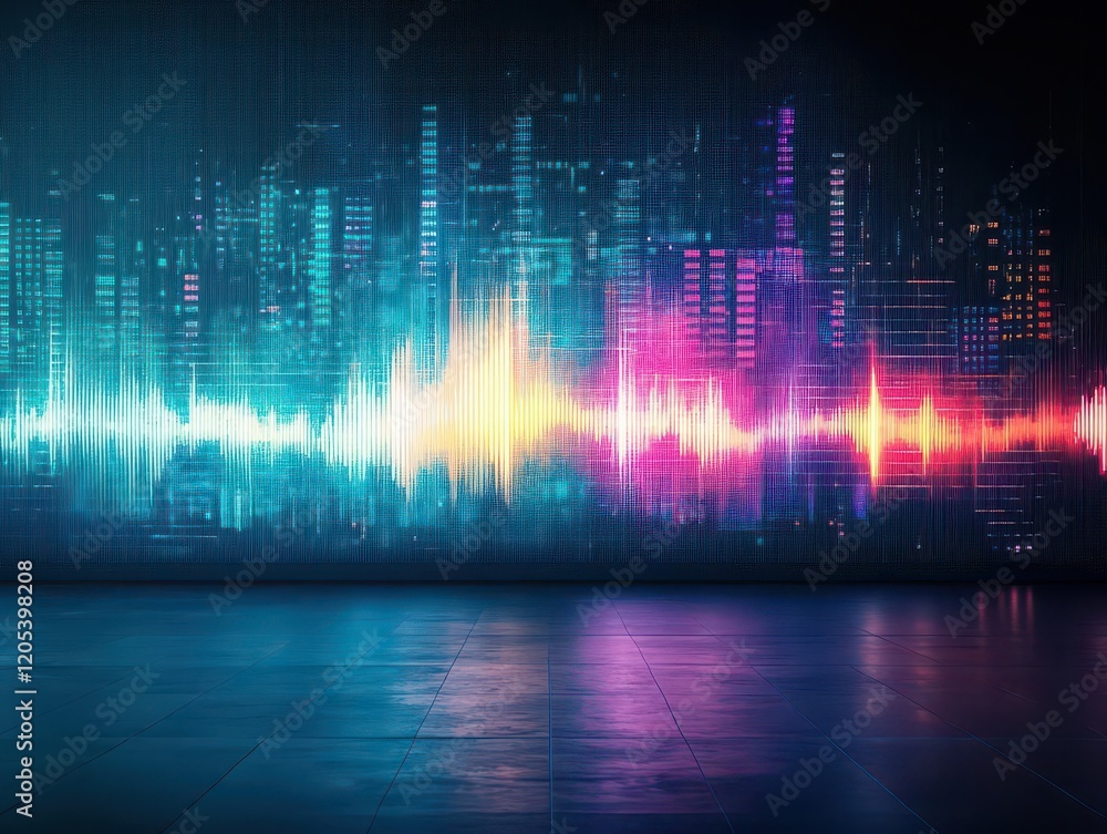 Aufkleber vibrant cityscape at night featuring colorful neon lights reflecting on dark wet pavement creating a