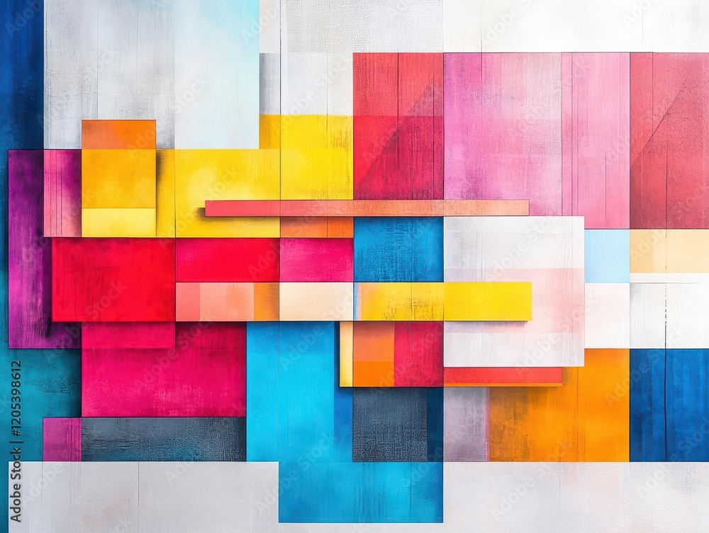 Poster vibrant abstract painting with colorful squares in vivid hues creating a dynamic and energetic compo