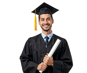 Graduate Student with certificate wearing graduation gown and Cap isolated on white transparent background