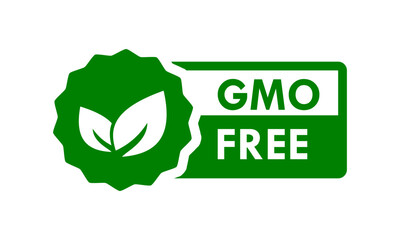 GMO free logo. Vector green GMO logo sign for healthy food package design.