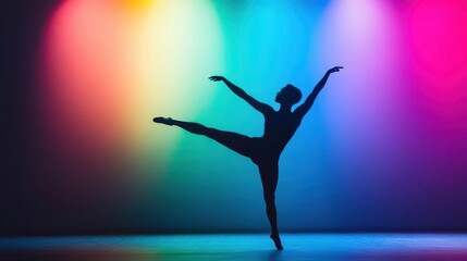 Fototapeta premium A dancers shadow performing against a brightly lit stage, elegant and dynamic composition