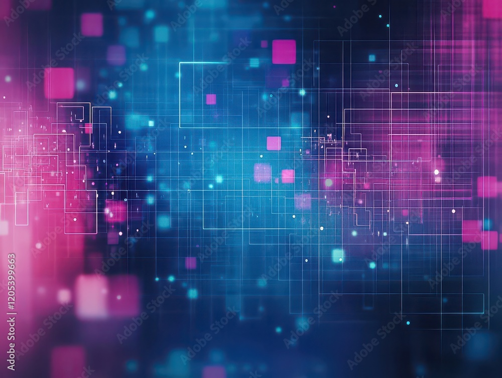 Poster Vibrant Abstract Technology Background Featuring Colorful Squares in a Dynamic Arrangement Creating a Modern and Energetic Visual Experience