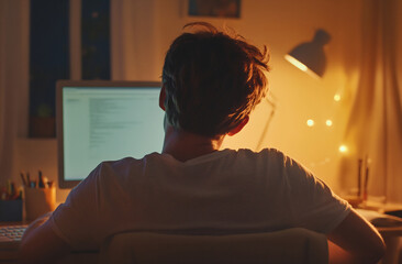 Fototapeta premium Late night coding in a cozy room