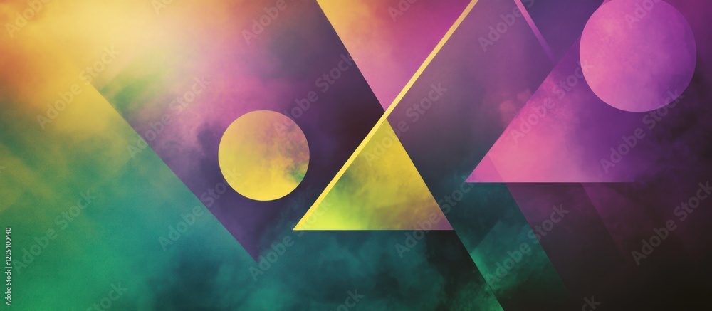 Poster abstract geometric background with layered triangles and circles, modern colorful design