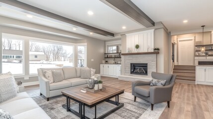 A stunning new home with a modern design, featuring open spaces, clean lines, and an inviting atmosphere that blends style with practicality