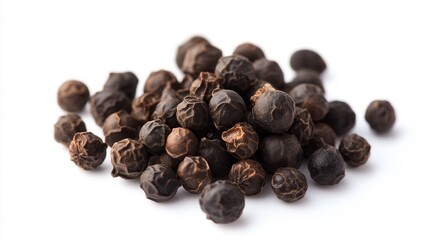 Obraz premium Arafed black pepper seeds scattered on a clean white surface, showcasing their rich color and unique texture for culinary use.