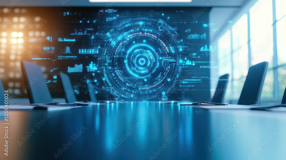 Poster Modern Conference Room Featuring Large Digital Screen Displaying Informative Visuals Creating a Collaborative Professional Environment for Meetings