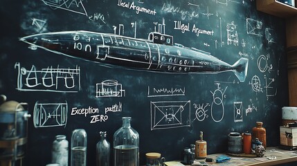 A chalkboard filled with various equations and symbols background