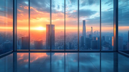 Fototapeta premium Sunset cityscape view from modern office (2)
