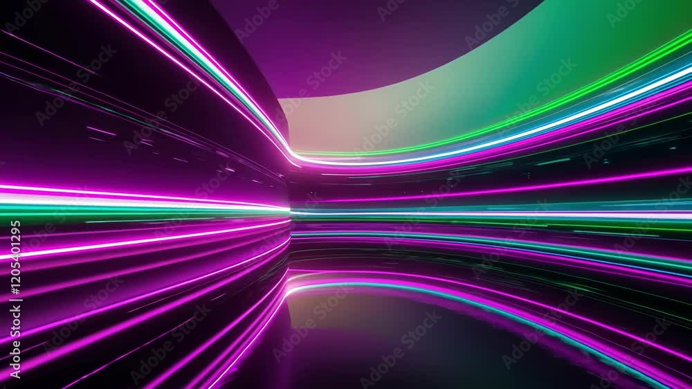 Poster vibrant neon lines create dynamic motion in an abstract landscape, showcasing fluid colors and a fut
