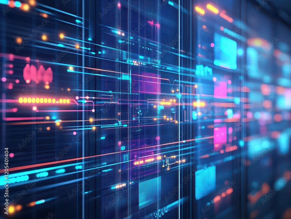 Fototapete Vibrant Computer Screen Illuminated by Colorful Lights Creating a Dynamic and Engaging Visual Experience in a Modern Digital Workspace Aesthetic