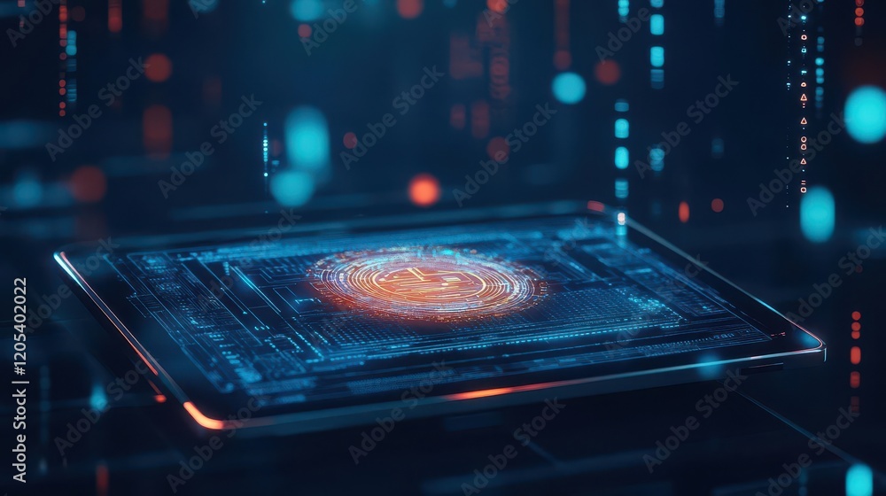 Poster Intricate Computer Chip Featuring Unique Fingerprint Design Symbolizing Security Technology and Innovation in Digital Identity Protection and Electronics