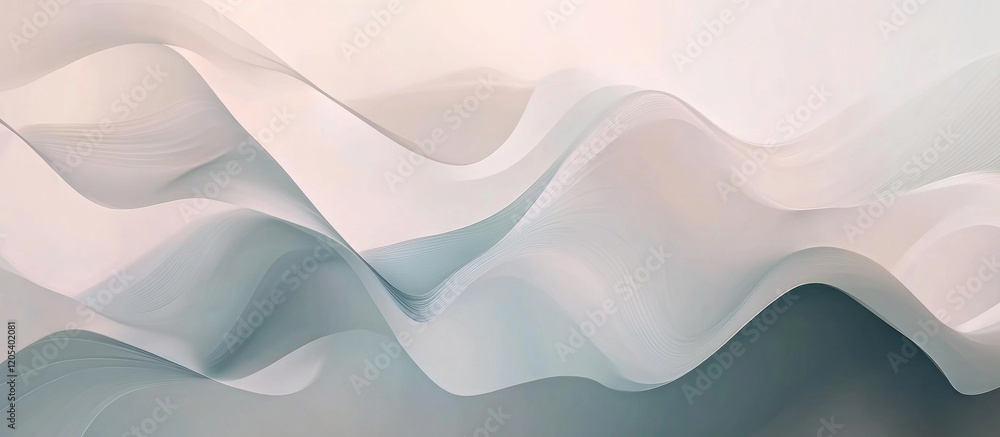Poster abstract geometric wave pattern with flowing motion in light pastel hues creating a sense of depth a
