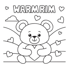 Obraz premium Cute Coloring Page of a Teddy Bear Holding a Heart