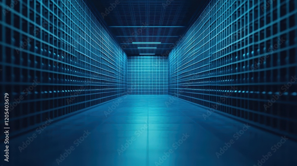 Aufkleber Modern Server Room Featuring Rows of High-Tech Servers with Illuminated Panels Creating a Futuristic and Efficient Data Processing Environment