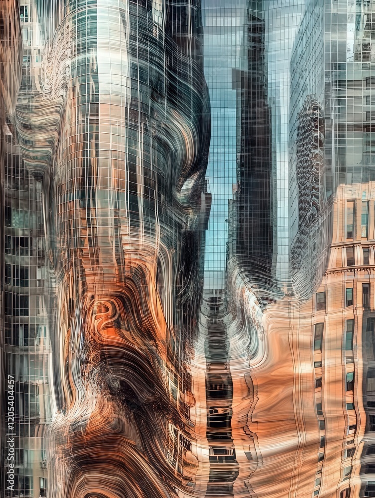 Poster overlapping buildings create a mesmerizing abstract figure, blurring the boundaries between architec