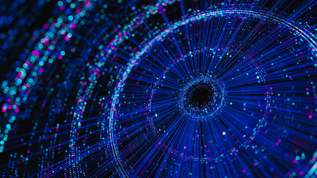 Big data artificial intelligence machine learning neural network flow complex information science innovation technology data analysis visualization cyberspace future. 3d rendering..