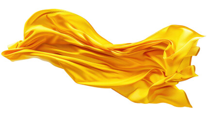 Yellow flag waving, silk on transparent background