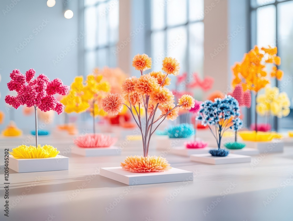 Aufkleber vibrant display of colorful paper flowers arranged artfully on a wooden table creating a joyful and 