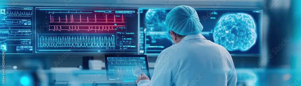 Aufkleber dedicated healthcare professional analyzing patient data on computer screen in modern medical office