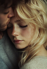 Close embrace of a loving couple