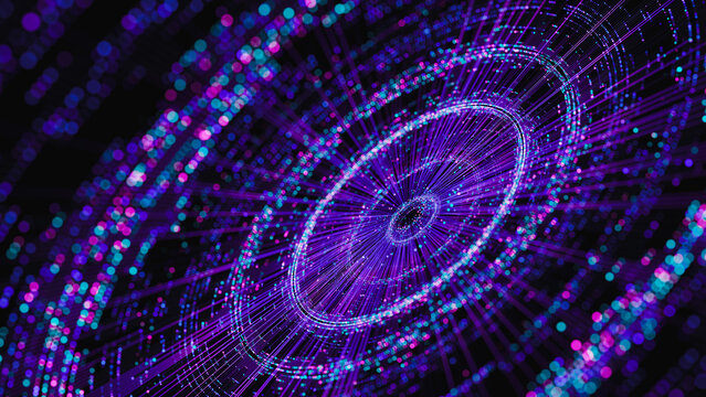 Big data artificial intelligence machine learning neural network flow complex information science innovation technology data analysis visualization cyberspace future. 3d rendering..