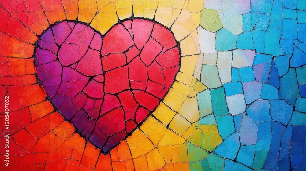 Poster Emotional Artistic Representation of a Fractured Heart Symbolizing Love Loss and Heartbreak in a Vibrant and Expressive Style with Rich Colors
