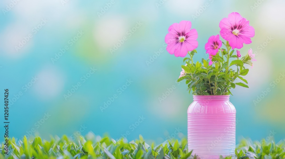 Poster charming arrangement of delicate pink flowers in a soft pink vase creating an elegant and inviting f