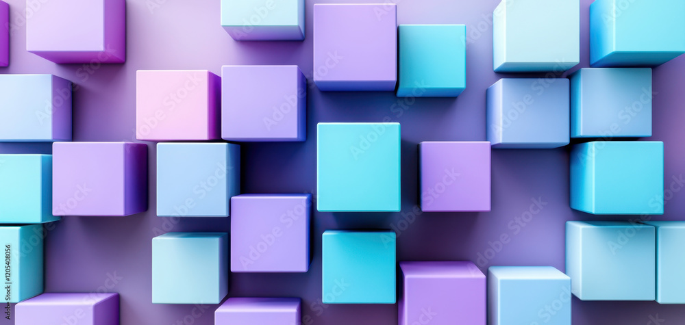 Poster this vibrant abstract pattern showcases an array of blue and purple geometric cubes arranged in a co
