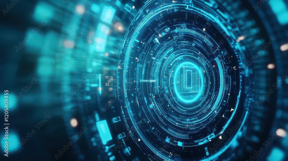 Poster Futuristic Blue Tunnel Illuminated by a Bright Light Creating a Dreamlike Atmosphere with an Energetic and Otherworldly Vibe for Imagination