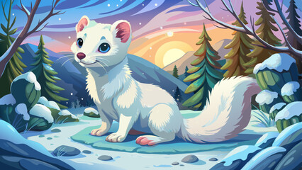 Hyper Realistic. Winter. Cute white White Weasel 