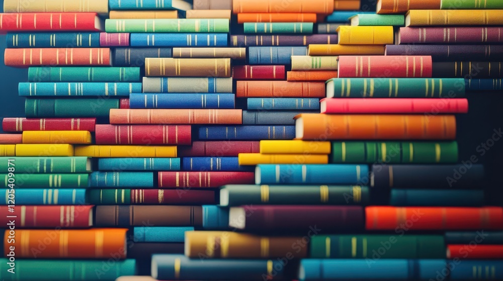 Poster a colorful collection of books stacked neatly against a bright blue background creating a vibrant an