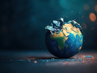 Obraz premium A symbolic representation of humanity s impact, Earth breaking apart under industrial pressure