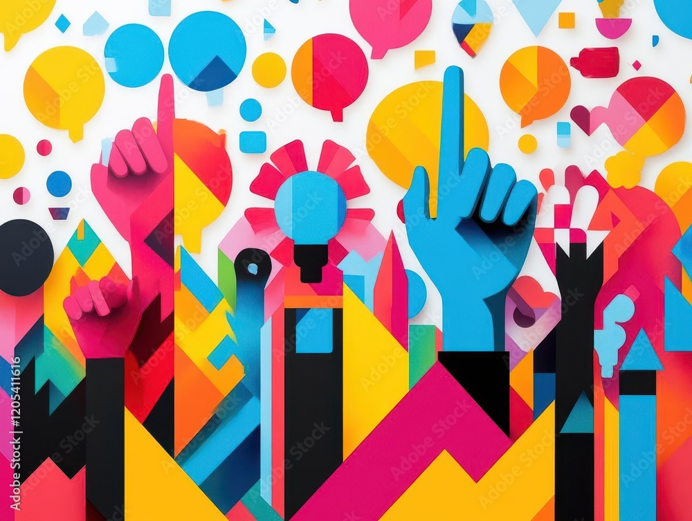 Aufkleber vibrant and colorful background featuring various shapes in dynamic arrangement creating a playful a