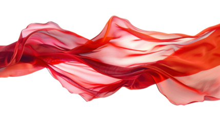 Red flag waving, silk on transparent background